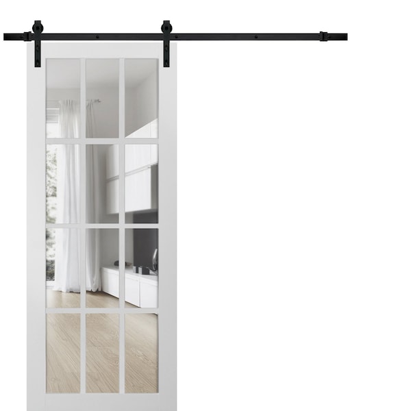Sartodoors Sturdy Barn Door 12 lites Clear Glass, Felicia 3355 White Silk, 6.6FT Rail Hangers Heavy Hardware FELICIA3355BD-B-WS-3684 - main