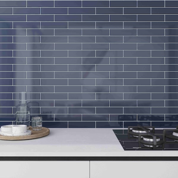 Apollo Tile Arte 1.97 in. x 7.87 in. Glossy Blue Ceramic Subway Wall and Floor Tile 5.38 sq. ft./case, 50PK RID88NAVGLA - main
