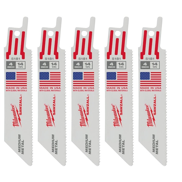 Milwaukee Tool 4" 14 TPI SAWZALL Blades (5 Pk) 48-00-5181 - main