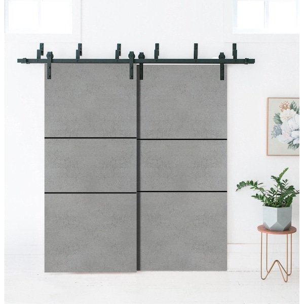 Sartodoors Barn Bypass Doors with 6.6ft Hardware, Planum 0014 Concrete and Aluminum Strips, Sturdy Heavy Duty PLANUM0014BBB-BTN-3684 - main