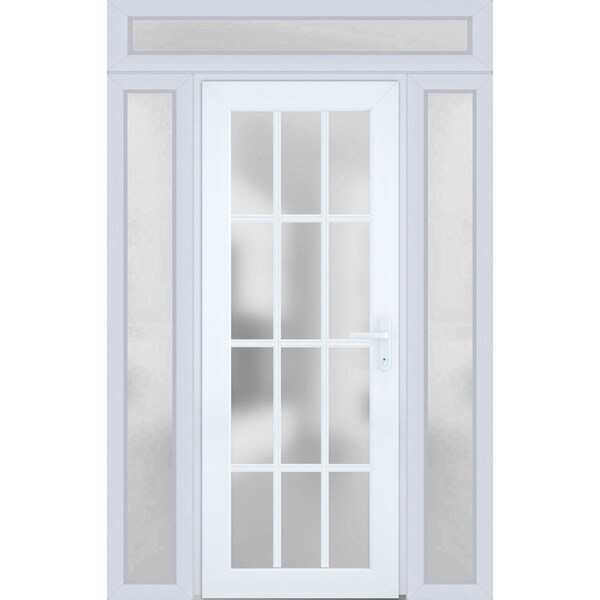 Vdomdoors Front Exterior Prehung FiberGlass Door Frosted Glass / Manux 8312 White Silk / 2 Sidelight and Tran MANUX8312EXD-WS-W16+36+16 x H80+14-LH - main
