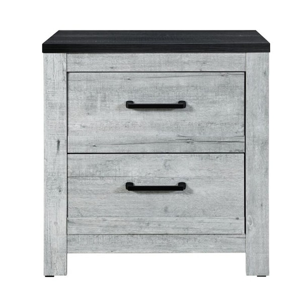 Homeroots 24" Gray And Black Two Drawer Wood Nightstand 564655 - main