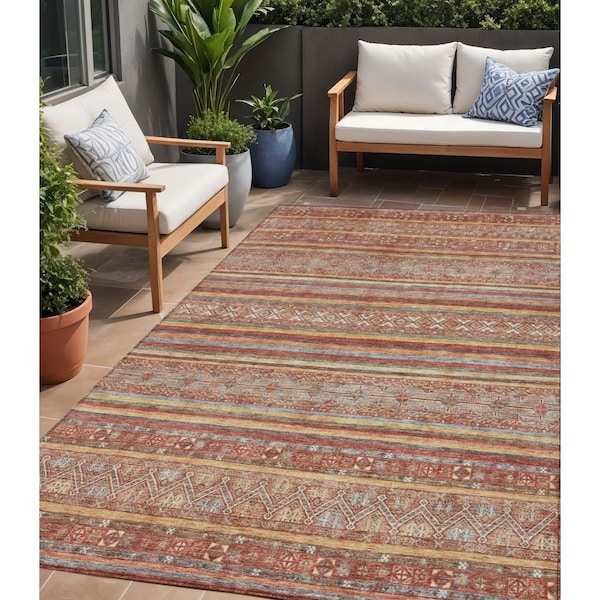 Homeroots 5' X 8' Rust Gold And Silver Southwestern Washable Indoor Outdoor Area Rug 615975 - main