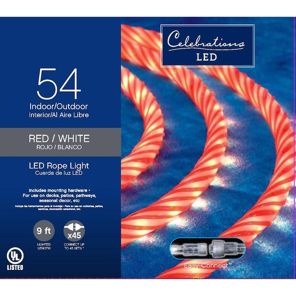 Celebrations LED Red/White 54 ct Rope Christmas Lights 9 ft. 2T424N17 - main