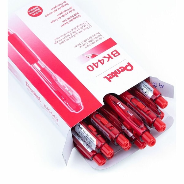 Pentel Wow! Ballpoint Retractable Pen, Rubber Grip, Medium, Red Ink, Dozen BK440B - main