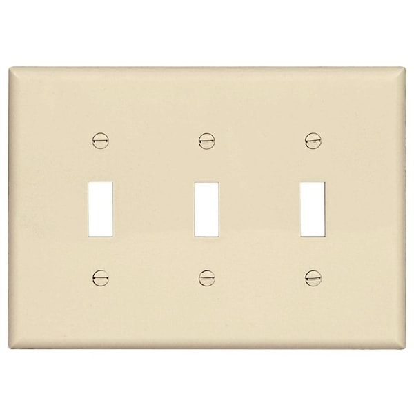 Eaton Wiring Devices Switch Wallplate, 4.87 in L, 6-3/4 in W, 3-Gang, Polycarbonate, Light Almond, High-Gloss PJ3LA - main