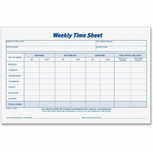 Tops Business Forms TOPS, Weekly Time Sheets, 5 1/2 X 8 1/2, 2PK 30071 - main