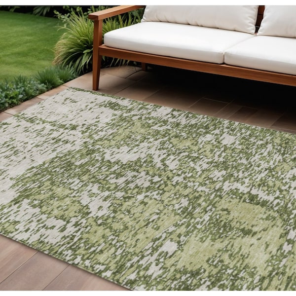 Homeroots 9' X 12' Olive Green And Ivory Abstract Washable Indoor Outdoor Area Rug 612765 - main