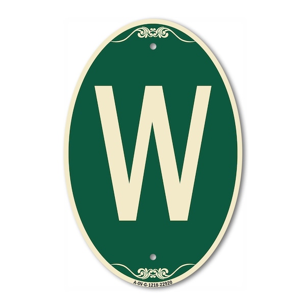 Signmission Letter W, 12 Inch X 18 Inch Architectural Oval, Heavy Gauge Aluminum A-OV-G-1218-22920 - main