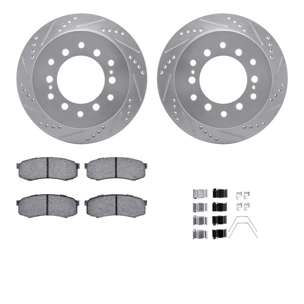 Dynamic Friction Co DFC Brake Rotor - Drilled & Slotted - Silver- Heavy Duty Brake Pad includes Hardware 7412-76016 - main