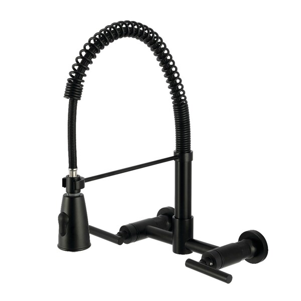 Kingston Brass Double-Handle Wall-Mount Pre-Rinse Bridge Kitchen Faucet, Matte Black GS8280CML - main