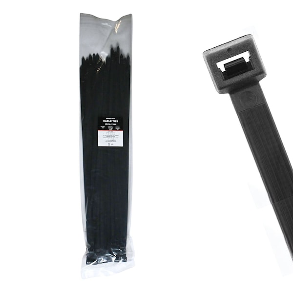 Cable Ties Unlimited Cable Tie, 21 in L, 175 lb Strength, 6.1 in Max Bundle Dia, Nylon 6/6, UV Resistant, Black, 50PK HD21-175-0L - main