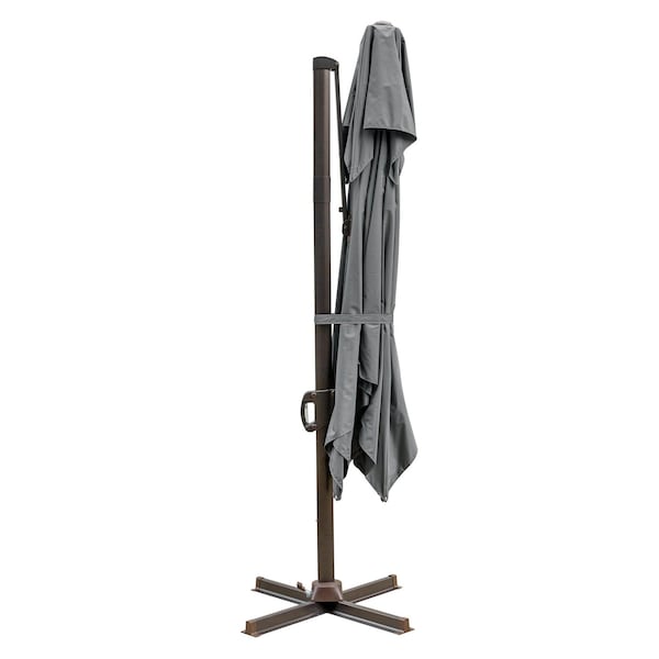 Homeroots 10ft Dark Gray Polyester Square Tilt Cantilever Patio Umbrella With Stand 485655 - main