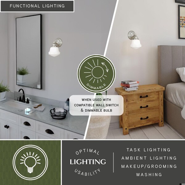 Vaxcel Huntley 1 Light Satin Nickel Farmhouse Schoolhouse Bathroom Wall Fixture W0167 - main