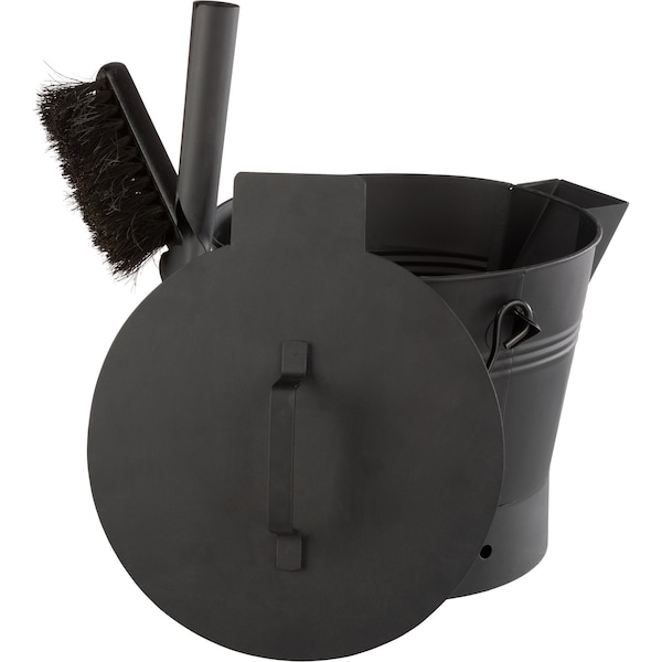 Pure Garden Ash Bucket Metal Bucket with Lid, Broom, & Shovel for Fireplace or Firepit Ashes Fireplace Tools 50-LG1457 - main