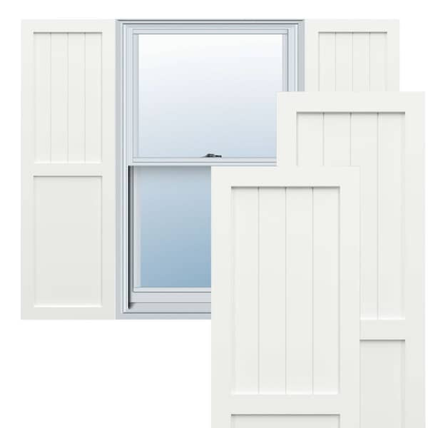 Ekena Millwork True Fit PVC Farmhouse/Flat Panel Combination Fixed Mount Shutters, Unfinished, 15W x 25H, PR TFP101FC15X025UN - main