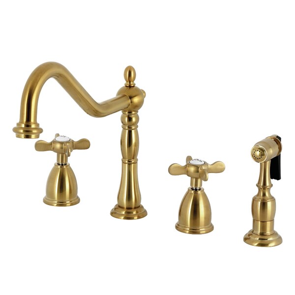 Kingston Brass Double-Handle Widespread Kitchen Faucet with Brass Sprayer, Brushed Brass KB1797BEXBS - main