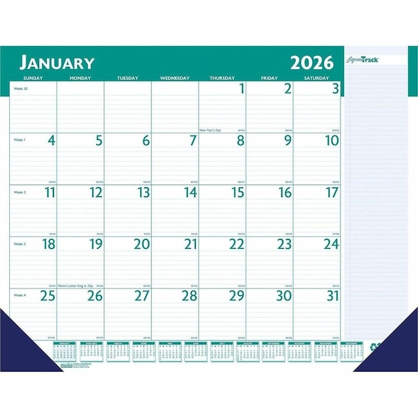 House Of Doolittle 13 Month Calendar Desk Pad, 22'' x 17'', Teal, January 2025 - January 2026 148 - main