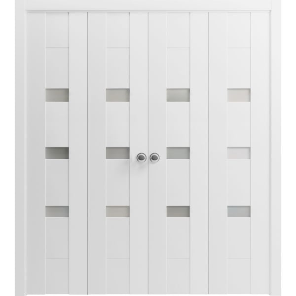 Vdomdoors Sliding Closet Double Bi-fold Doors White Solid Core Modern Interior SETE6900DBF-WS-96 x 80 (4* 24x80) - main