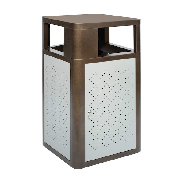 Flash Furniture Brooks 31.4G Steel Trash Can w/Locking Access Door and Removable Inner Fiberglass Bin, Brown/Silver UB-OTB-67W-BRN-SLV-GG - main