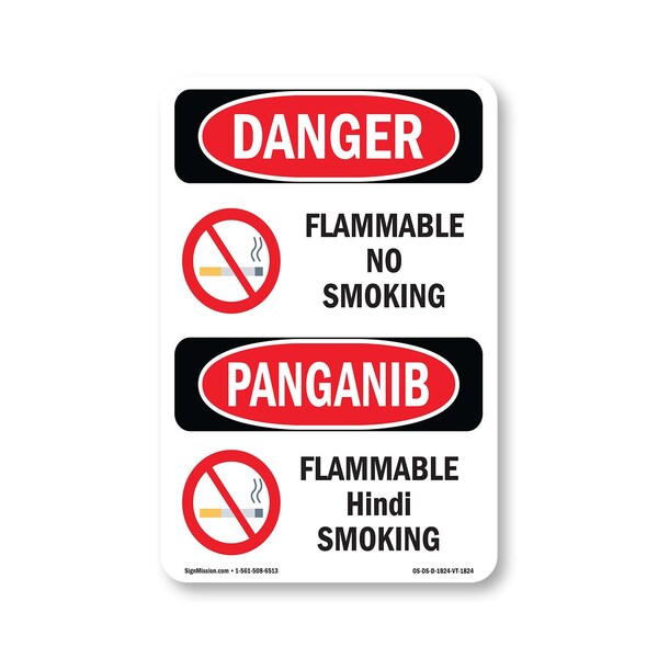 Signmission OSHA Danger Sign, Flammable No Smoking Bilingual, 24in X 18in Decal, OS-DS-D-1824-VT-1824 OS-DS-D-1824-VT-1824 - main