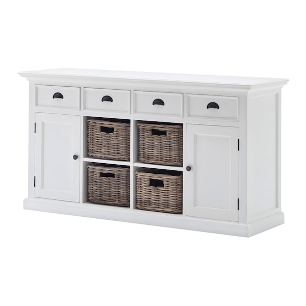 Homeroots 63in White Solid Wood Four Drawer Sideboard with Two Doors 388221 - main