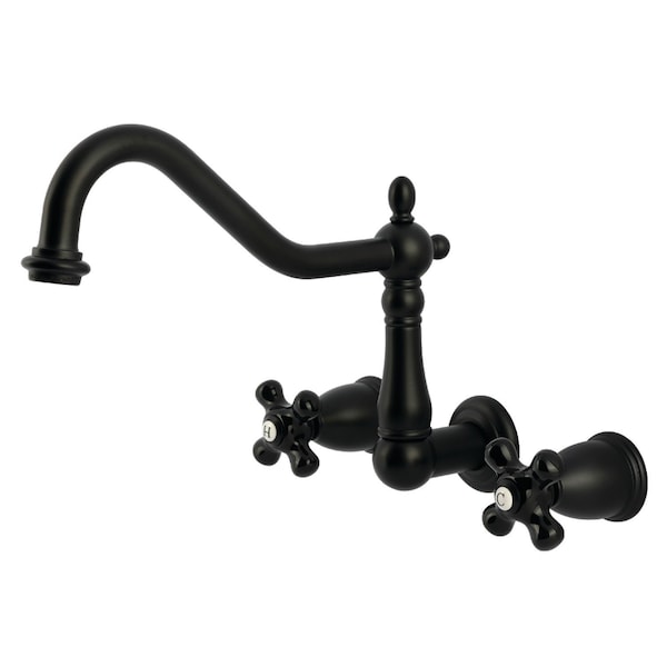 Kingston Brass Two-Handle Wall Mount Kitchen Faucet, Matte Black KS1280PKX - main