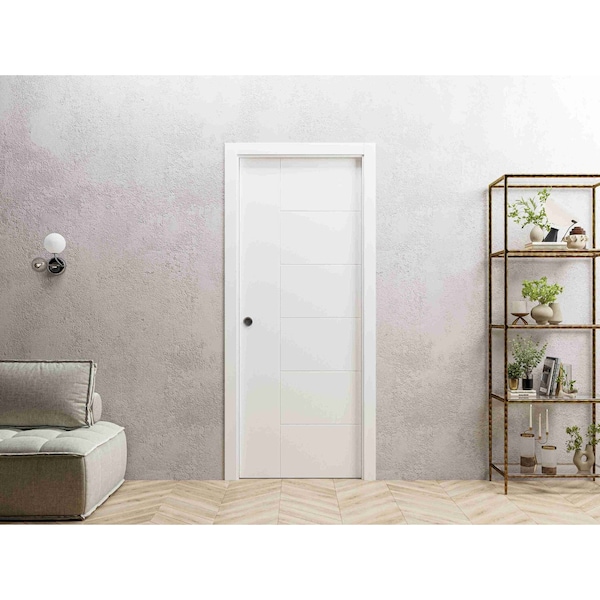Vdomdoors Sliding Pocket Door 30 x 80 inches / Mela 0716 Painted White / Kit Rail Hardware / MDF Interior Bed MELA0716PD-BEM-30 - main