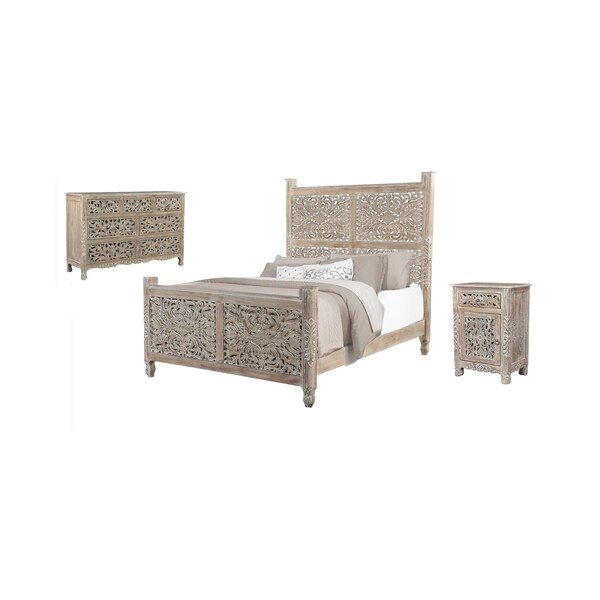 Homeroots Three Piece Gray Solid Wood Bedroom Set 636275 - main