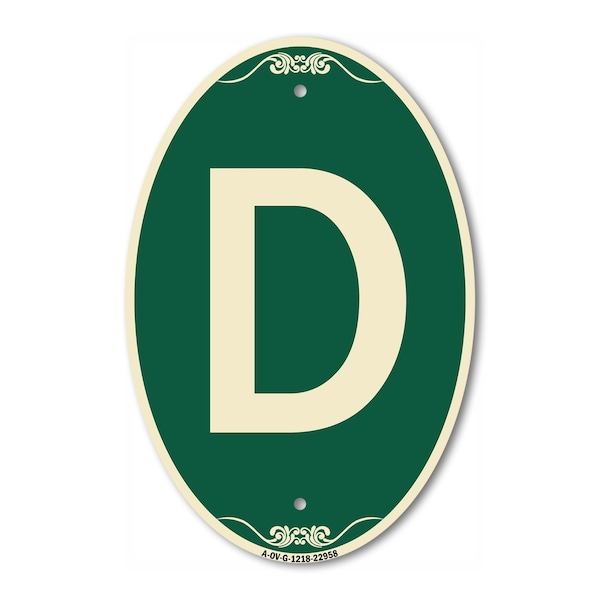 Signmission Letter D, 12 Inch X 18 Inch Architectural Oval, Heavy Gauge Aluminum A-OV-G-1218-22958 - main