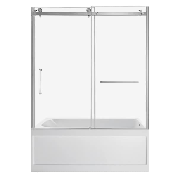 Kingston Brass 60" Acrylic Anti-Skid Alcove Right-Hand Drain Tub with Left Sliding Tub Door, White/Brushed Nickel KVTAP6032R21A8 - main