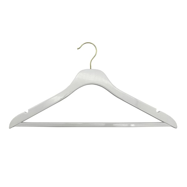 Nahanco 17in High Gloss White Wooden SlimLine Suit Hanger w/ Pant Bar and Gold Hook, 50PK SL70517WB50GH - main