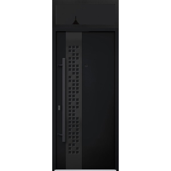 Vdomdoors Steel Door Deux 6078 Black Enamel Transom Window Sidelite Entry Door Painted W36xH80+16 Right hand DEUX6078EXD-BLK-W36 X H80+16-RH-I - main