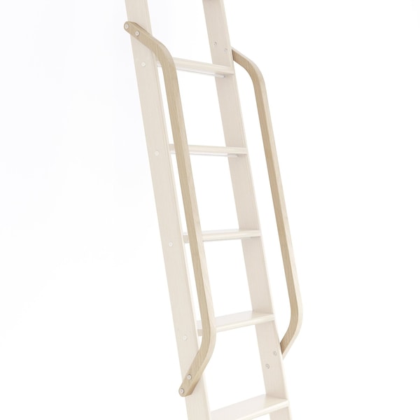 Quiet Glide White Oak Wood Library Ladder Handrail Satin Nickel (No Ladder) QG.6309.WO.02 - main
