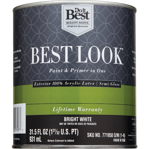 Do It Best 100% Acrylic Latex Premium Paint & Primer In One Semi-Gloss Exterior House Paint Bright Wht 1 Qt. HW40W0950-14 - main