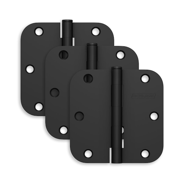 Schlage Residential Pack of 3 3-1/2in x 3-1/2in 5/8in Radius Corner Hinges Matte Black Finish, 3PK S3P1011FRP622 - main