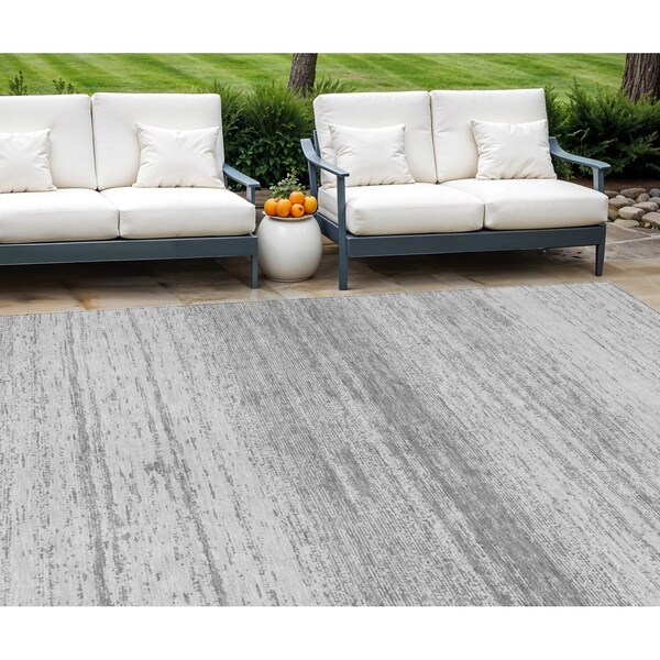 Homeroots 8' X 10' Gray And Silver Striped Washable Indoor Outdoor Area Rug 589683 - main