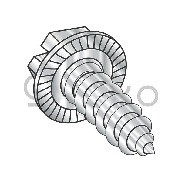 Oxoxo 10-16X3/8 Indent Hex Washer Slot Self Tap Screw AB Serrated Full Thd 18-8 Stainless St, 4000PK 411132 - main