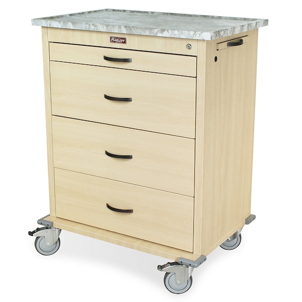 Harloff Wood Vinyl 540 Capacity Punch Card Medication Cart, 4 Drawer, Key Lock and American Natural Finish WV540PC-AN - main