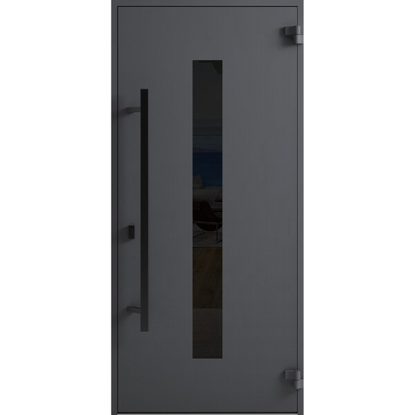 Vdomdoors Front Exterior Prehung Steel Door Ronex0130 Grey Entry Metal Modern Painted W36xH80 Left hand RONEX0130EXD-GRE-W36 x H80-LH-I - main