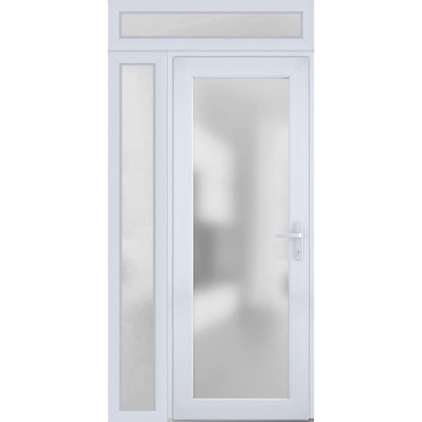 Vdomdoors Front Exterior Prehung FiberGlass Door Frosted Glass / Manux 8102 White Silk / Sidelight and Transo MANUX8102EXD-WS-W36+16 x H80+14-LH - main