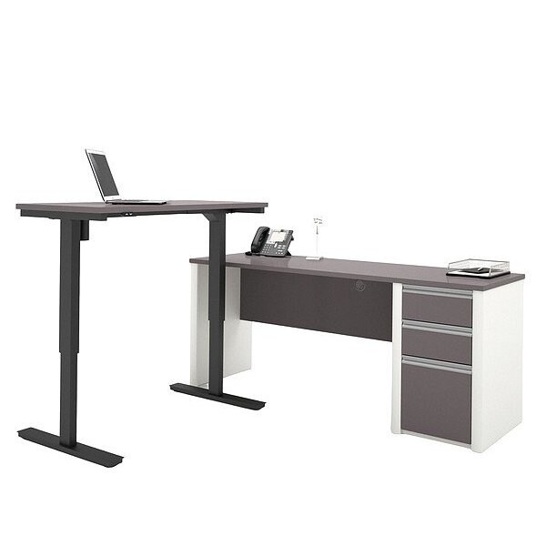 Bestar L Shaped Desk L-Shape Desk, 70.9" D X 30-13/32" H, 71.1" W X Melamine, Slate/Sandstone 93885-59 - main