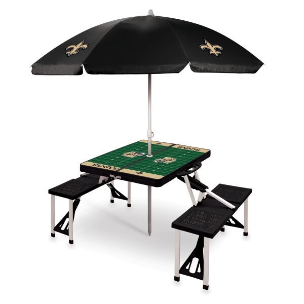 Picnic Time Family Of Brands New Orleans Saints - Picnic Table Portable Folding Table with Seats and Umbrella, (Black) 811-02-175-205-2 - main