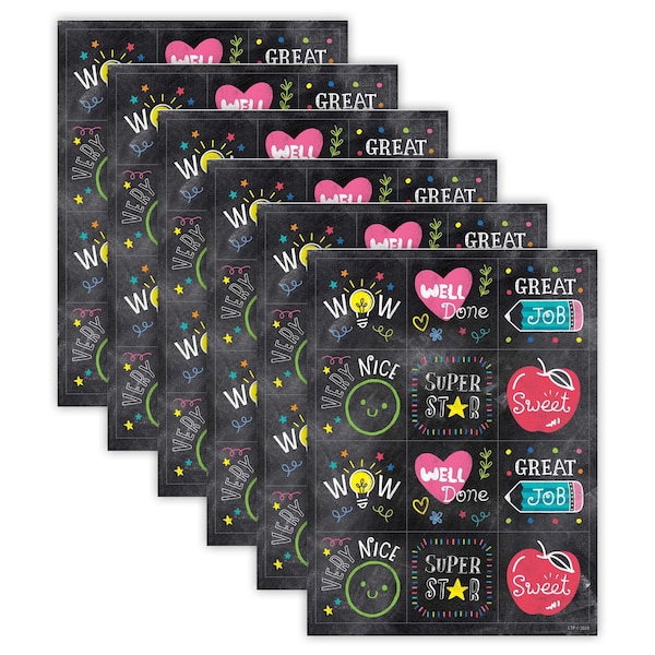 Creative Teaching Press Chalk It Up Colorful Chalk Reward Stickers, 60-Piece Set, 6PK 10892 - main