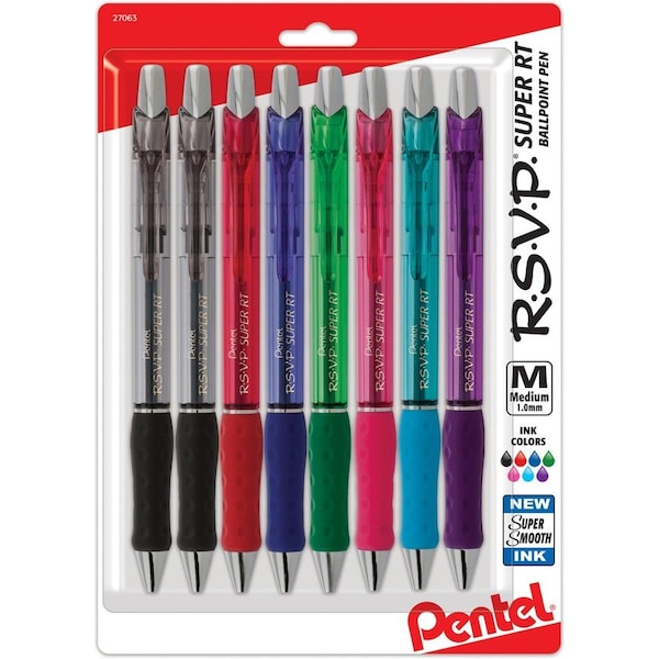 Pentel R.S.V.P. Super RT Retractable Ballpoint Pen, 8 Assorted Colors, PK2, 16PK BX480BP8M - main