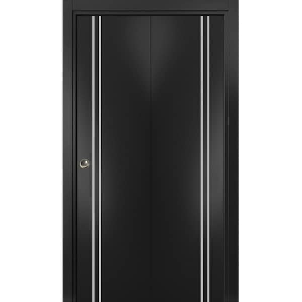 Sartodoors Sliding Closet Bi-fold Doors, Planum 0310 Matte Black and Aluminum Strips, Sturdy Tracks Moldings T PLANUM0310BF-BLK-48 x 80 (2* 24x80) - main