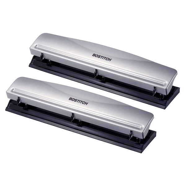 Bostitch Office 3 Hole-Punch, 12-Sheet Capacity, Metal, Silver, 2-Pack HP12-2PK - main