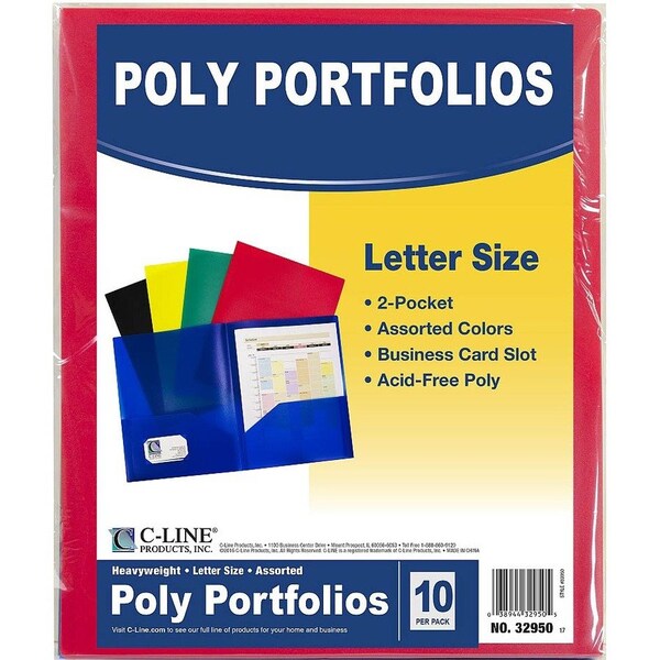 C-Line Products 2-Pocket Heavyweight Poly Folder, Primary Colors, 10 Per Pack, PK2 32950 - main