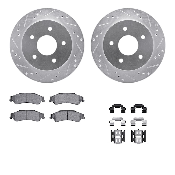 Dynamic Friction Co DFC Brake Rotor - Drilled & Slotted - Silver- Heavy Duty Brake Pad includes Hardware 7412-48019 - main
