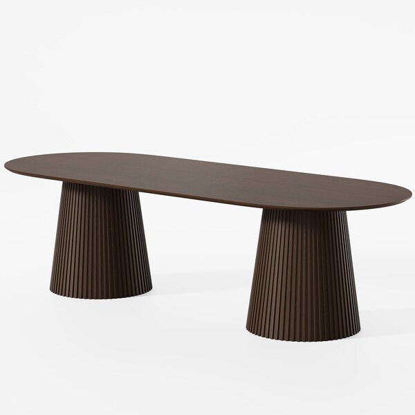 Homeroots 86" Walnut Solid Wood Double Pedestal Base Oval Dining Table 720699 - main